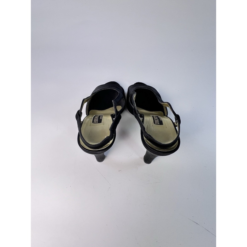 Vintage Bruno Magli Couture Black Satin Peep Toe Slingback Pumps Heels 6 B Italy - Picture 5 of 10